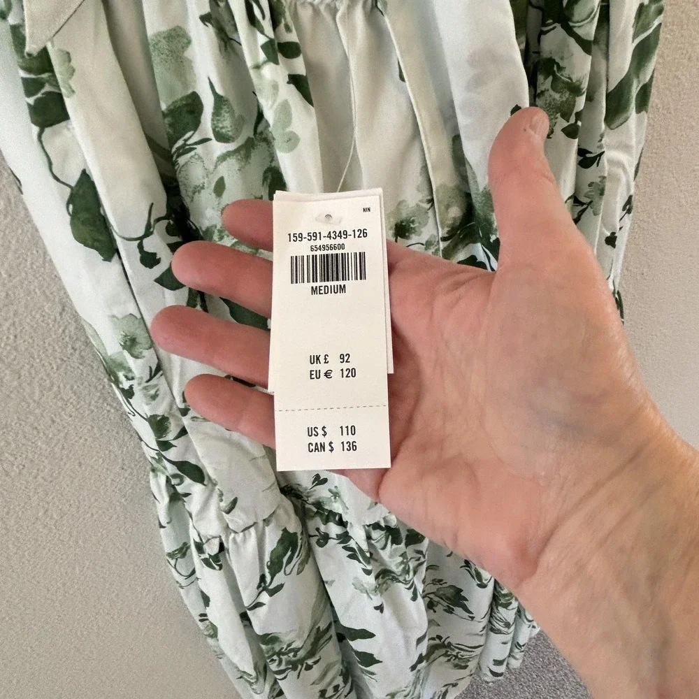 Abercrombie & Fitch Bow Back Floral Tiered Maxi Womens M Green Ruffle Boho NWT